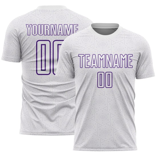 Geometric Shape Uniform Sports Custom White Purple Sublimation Soccer Jersey Geometric Shape Uniform Sports Custom White Purple Sublimation Soccer Jersey