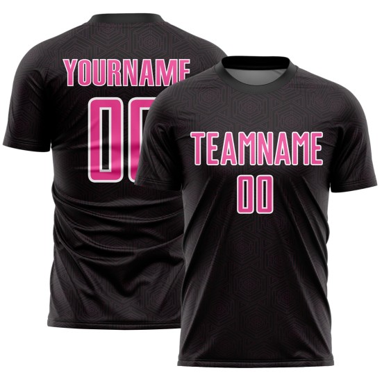 Pink-White Sublimation Soccer Sports Geometric Jersey Custom Black Uniform Shape Pink-White Sublimation Soccer Sports Geometric Jersey Custom Black Uniform Shape